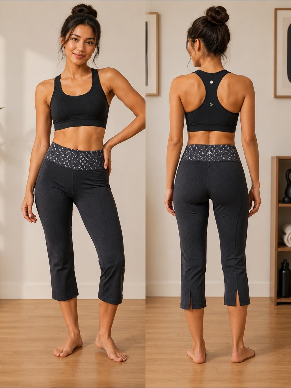 lululemon athletica Black Capri Pants with Patterned Waistband